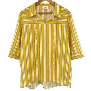 L LOVE Yellow Striped Pullover Lightweight Tunic Shirt Size Large Cotton Relaxed